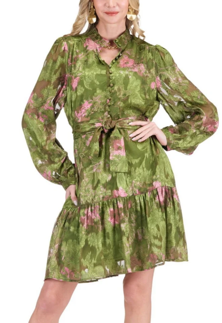 Jade High Neck Button Down in Whimsical Garden
