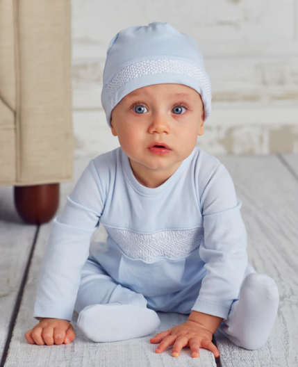 Kissy Kissy Footie with Hand Smocking - Blue