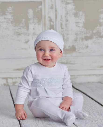 Kissy Kissy Footie with Hand Smocking - White
