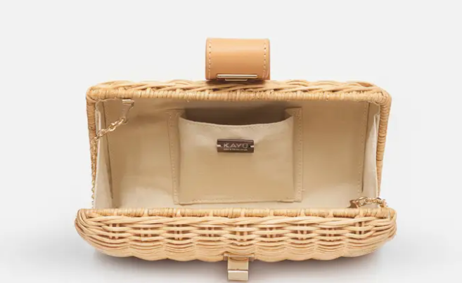Kayu Lou Wicker Clutch in Natural with Gold Lock