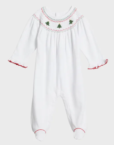Kissy Kissy Footie with Hand Smocking in Holiday Medley