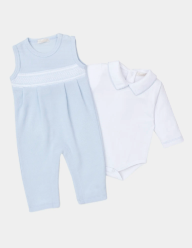 Kissy Kissy Overall Set with Hand Smocking Light Blue