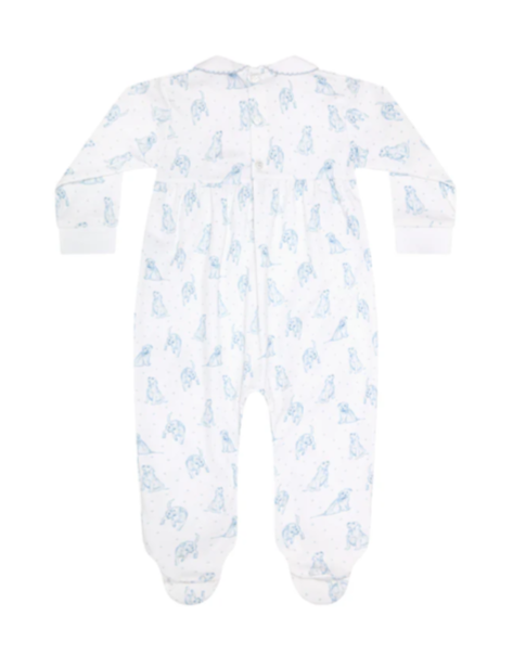 Nellapima Blue Puppy Love Print Smocked Footie
