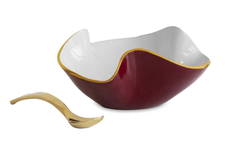 Beatriz Ball ENCANTO Aries Mini Bowl with spoon in Bordeaux and White