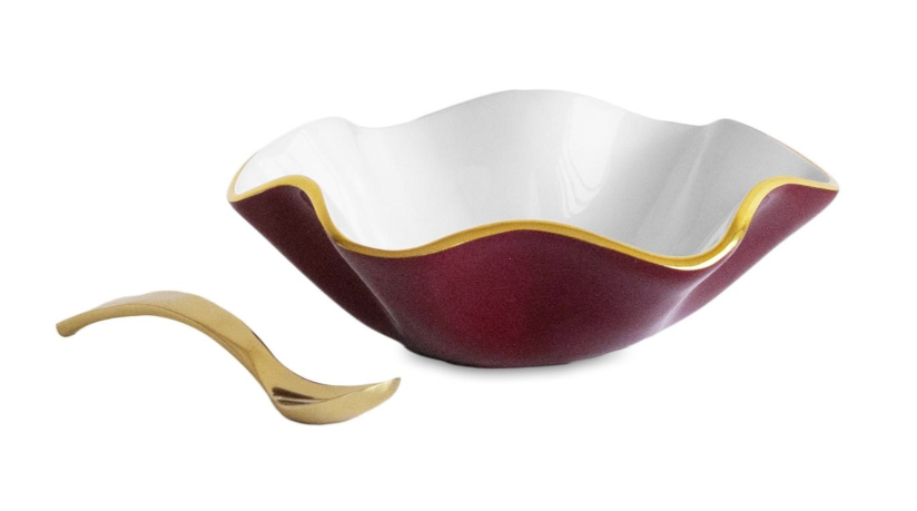 Beatriz Ball ENCANTO Carola Small Round Bowl with spoon in Bordeaux and White