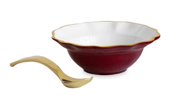 Beatriz Ball ENCANTO Faenza Mini Bowl with spoon in Bordeaux and White