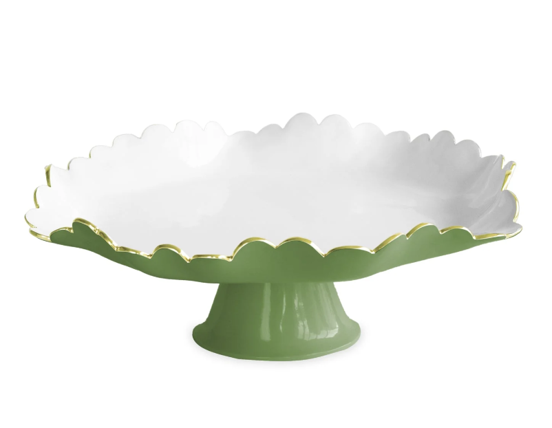 Beatriz Ball ENCANTO Colette Pedestal Cake Plate Leaf Green and White