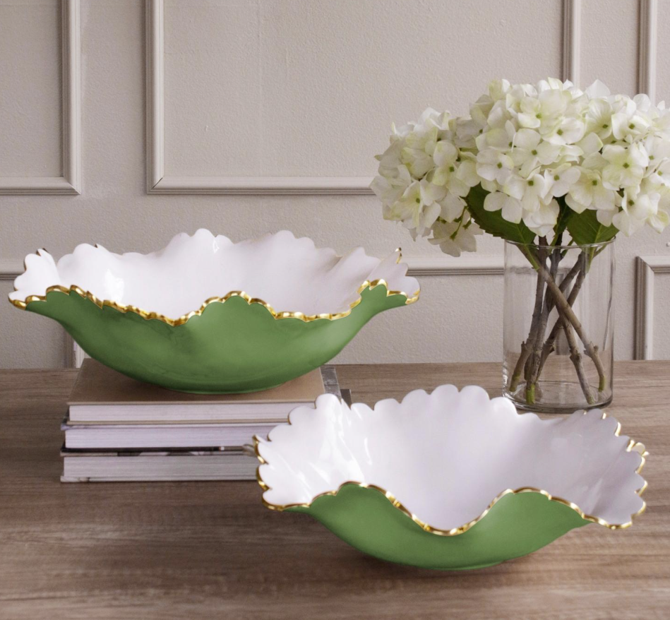 Beatriz Ball ENCANTO Colette Large Round Bowl Leaf Green and White