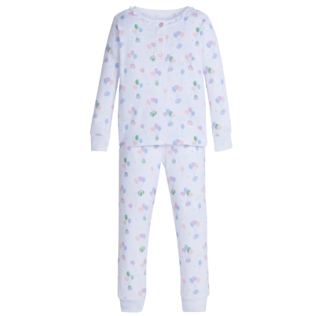 Little English Ruffled Printed Jammies with Pink Balloons