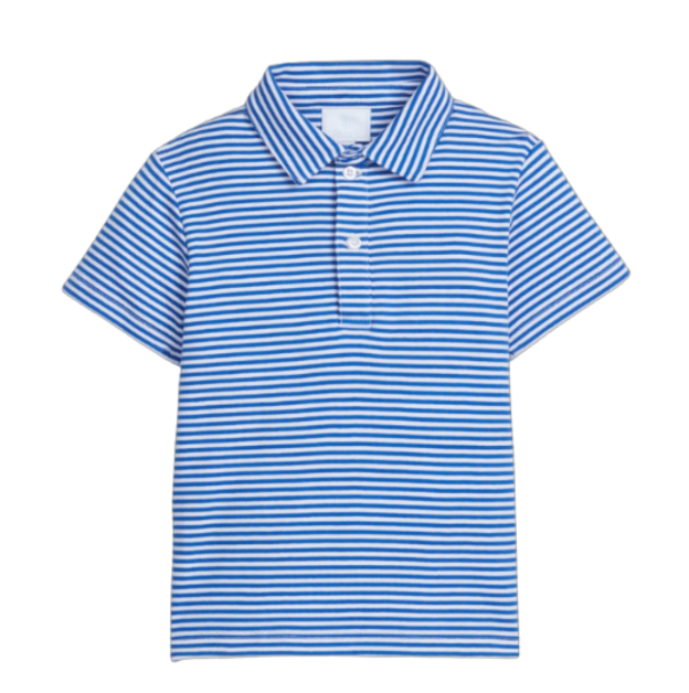 Little English Short Sleeve Polo in Royal Stripe