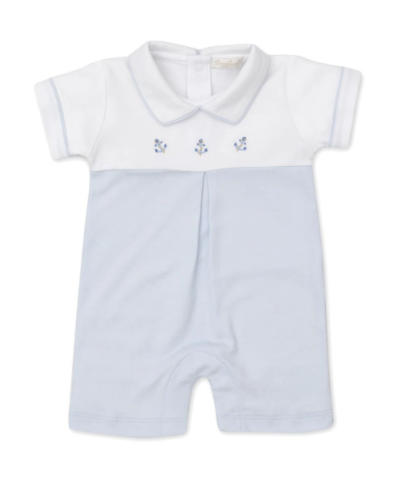 Kissy Kissy Short Playsuit with Collar in Light Blue and White