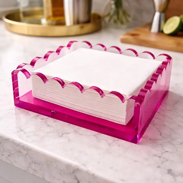 Maven Home Cocktail Napkin Holder Scalloped in Pink