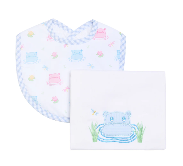 3 Marthas Bib/Burp Set in Blue Hippo