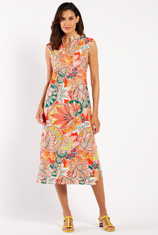 Jude Connally Kristen Maxi Dress Gilded Jude Cloth Stained Glass Coral Gold