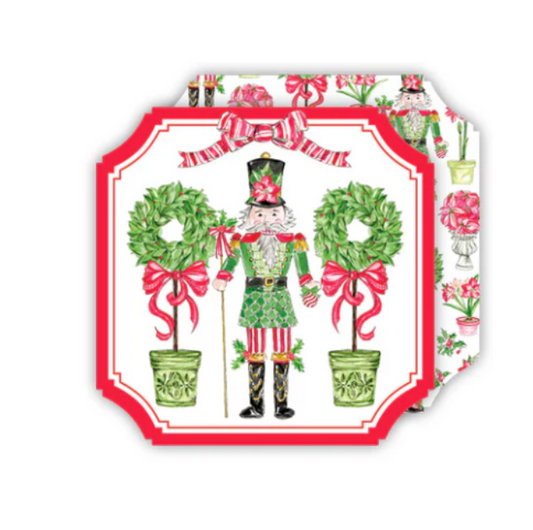 Rosanne Beck:  Coaster - Poinsettia Nutcracker with Topiaries
