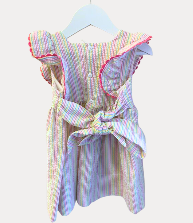 April Dress in Rainbow Stripe Seersucker