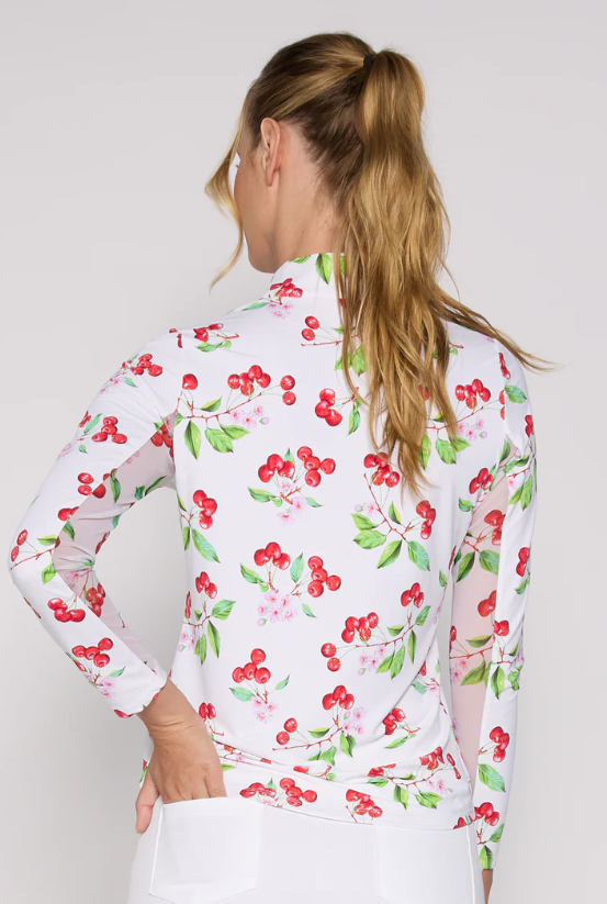 G Lifestyle Quarter Zip Sun Protection Top In White Cherry