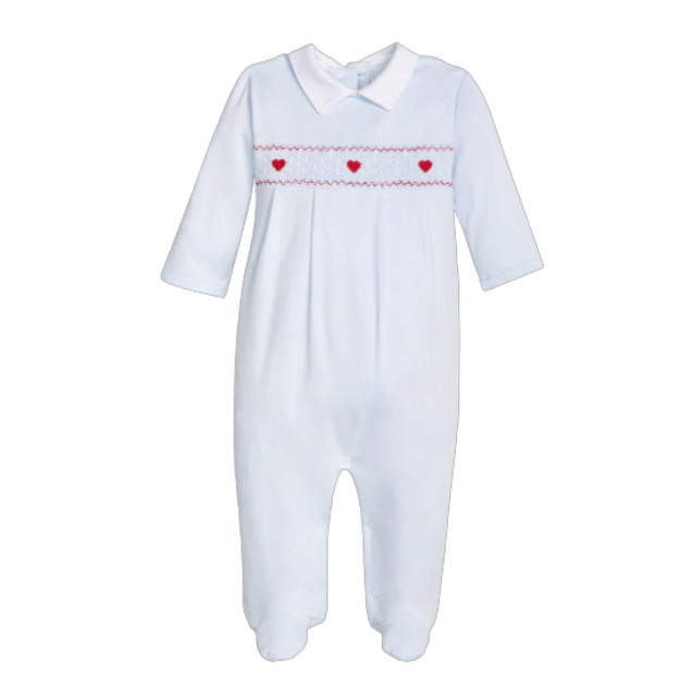 Little English: Footie - Smocked Heart (BLU or PNK)