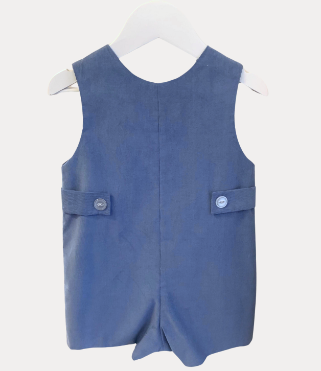 Embroidered Snowman Shortall in Blue Corduroy