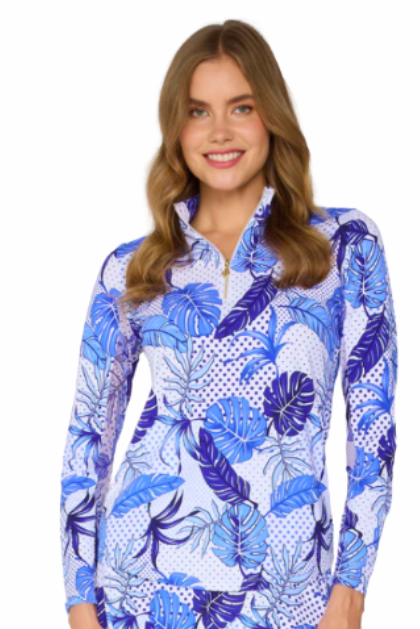 G Lifestyle: Quarter Zip Sun Protection Top In Blue Oasis
