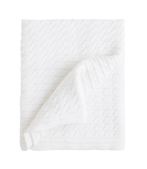 Little English Cable Knit Blanket in White
