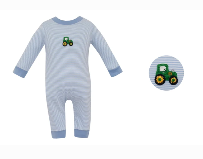 Petit Bebe Long Romper Striped with Tractor