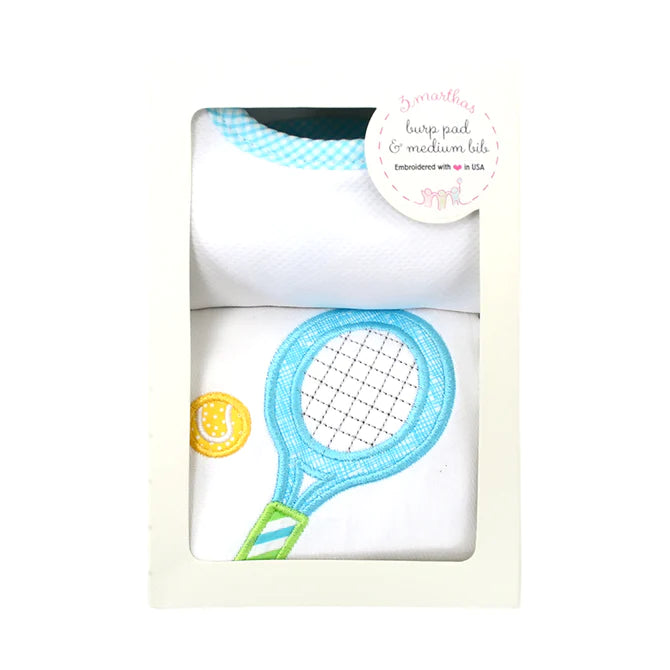 3 Martha's Tennis Basic Bib & Burp Box Set in Blue