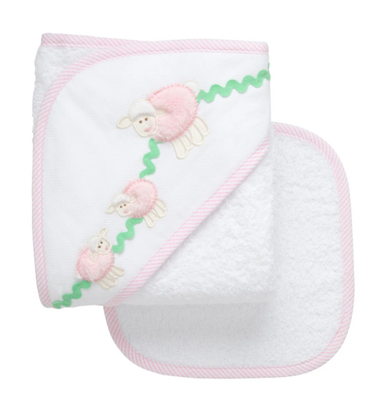 3 Marthas Towel/Washcloth Set in Pink Lamb