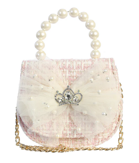 Dear Ellie Mini Tweed Purse with Crown and Pearl Handle