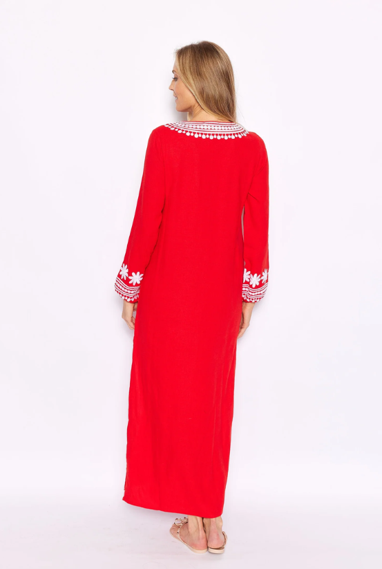 Sail to Sable Tomato Embroidered Caftan