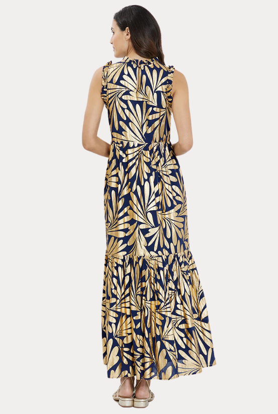 Jude Connally Constance Dress in Navy & Gold