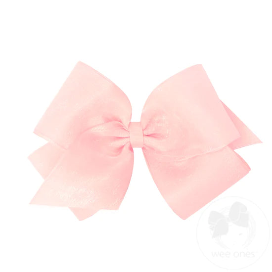 Wee Ones King Grosgrain With Organza Overlay Hair Bow in Light Pink