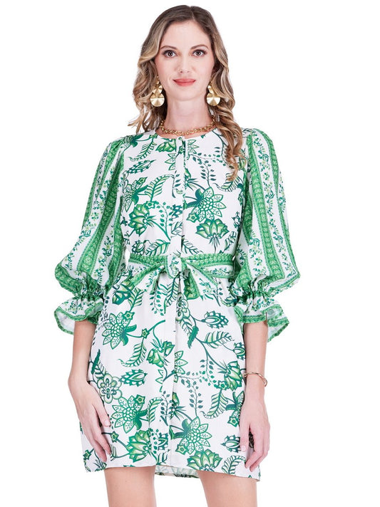 Jade Placket Dress in Jade Garden Border
