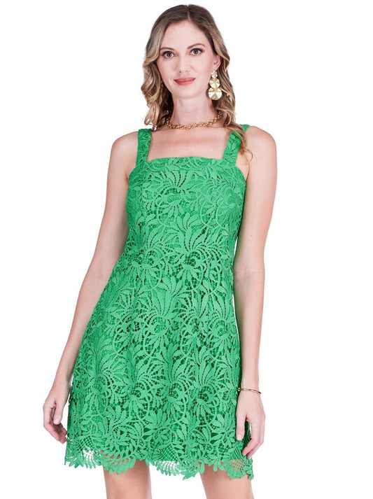 Jade Strap Lace Dress in Green Lace
