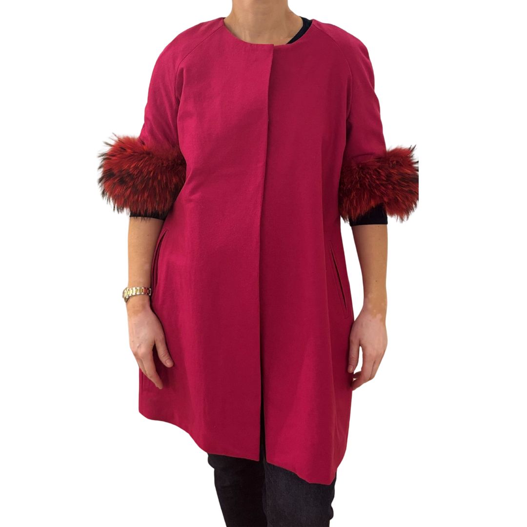HANDMADE WOMEN'S 3/4 SLV COAT W/FUR CUFF