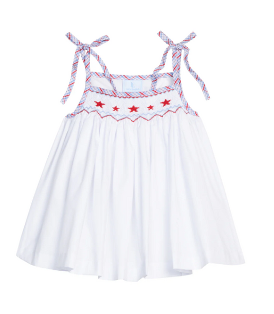 Little English Smocked Shoulder Tie Tank in Stars