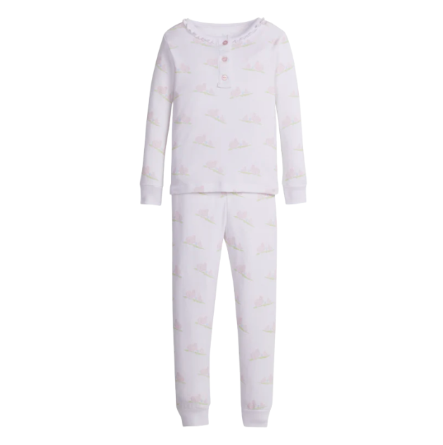 Little English: Ruffled Printed Jammies - Pink Bunnies