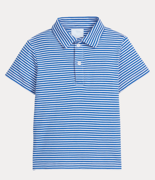 Little English Short Sleeve Polo in Royal Stripe