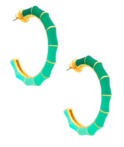 Zenzii Large Enamel Bamboo Hoop Earring in Green