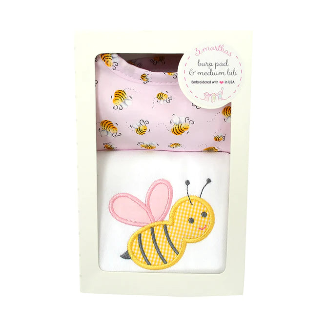 3 Martha's Bumble Bee Basic Bib & Burp Box Set in Pink