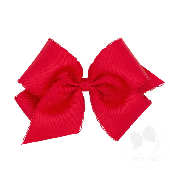 Wee Ones King Grosgrain Bow with Moonstitch Edge in Red