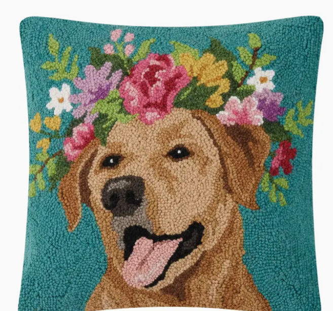 Floral Yellow Lab Hook Pillow