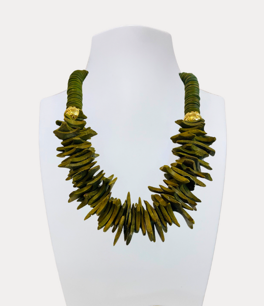 Artisan Necklace in Olive Green Coconut Beads