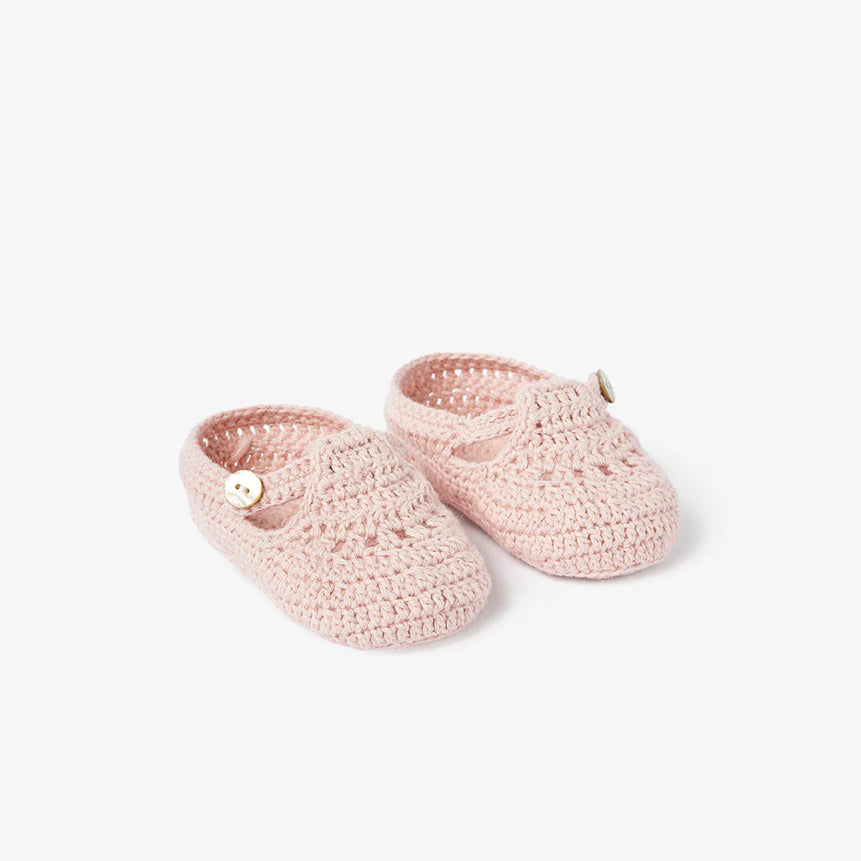 Elegant Baby T-Strap Hand Crocheted Baby Booties in Pink