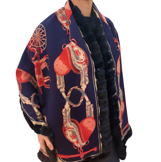 Kelli Kouri: Fur Lined Horse Wrap - Orange or Royal