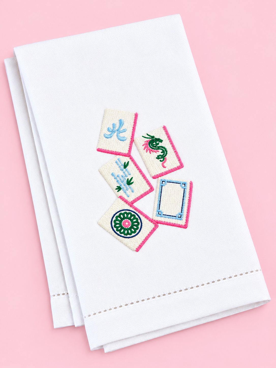 EMB. TEA TOWEL - MAHJONG TILES