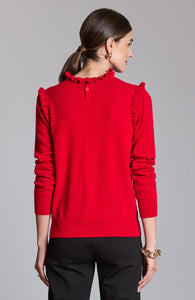 Tyler Boe Cashmere Ruffle Neck Sweater in Bright Red