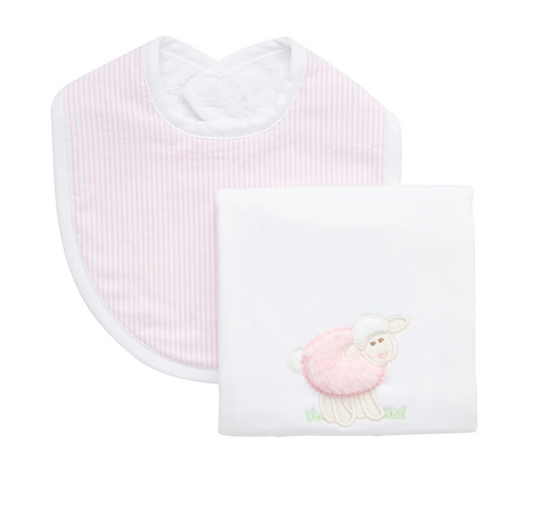 3 Marthas Bib/Burp Set in Pink Lamb