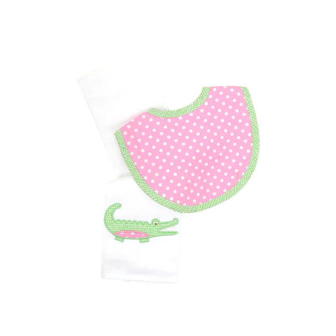 3 Martha's Alligator Basic Bib & Burp Box Set in Pink