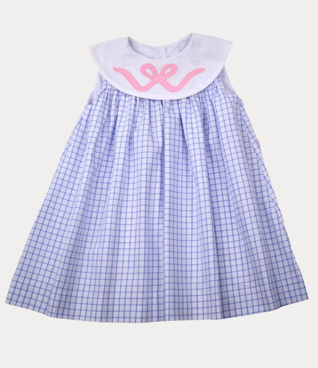 Funtasia Too Bow Collar Blue Check Dress